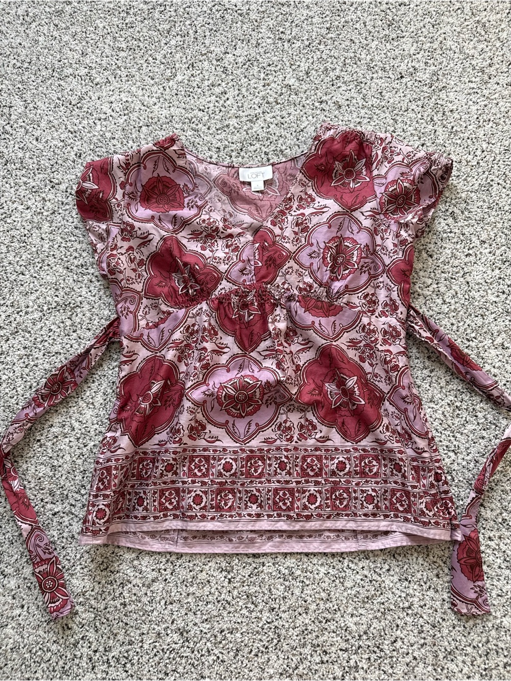 LOFT Rose-Pink Floral Tie-Waist Blouse